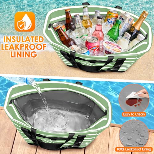 Cooler Bag Insulated, Soft Side Cooler, Reusable Grocery Bags with Zipper Closure, Thermal Leakproof Large Insulated Tote Bag for Hot/Cold Food for Grocery, Beach, Travel, Picnic - color: Light Green and White