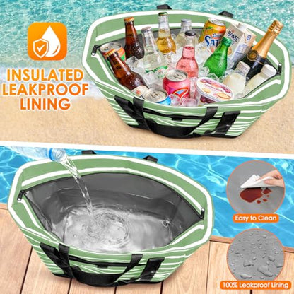 Cooler Bag Insulated, Soft Side Cooler, Reusable Grocery Bags with Zipper Closure, Thermal Leakproof Large Insulated Tote Bag for Hot/Cold Food for Grocery, Beach, Travel, Picnic - color: Light Green and White