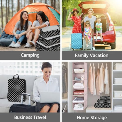 7 Pcs Compression Packing Cubes for Travel, Waterproof Suitcase Luggage Backpack Organizer with Toiletry Bag Travel Essentials for Women/Men-Plaid - color: Black-Plaid