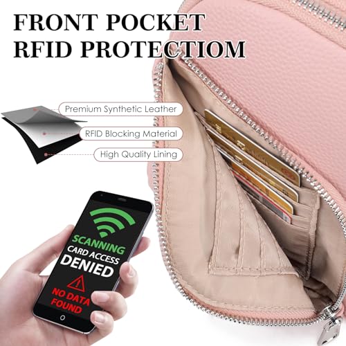 INICAT RFID Blocking Sling Bag, Anti Theft Crossbody Bag for Women Compact Travel Purses Leather - color: Pink Light