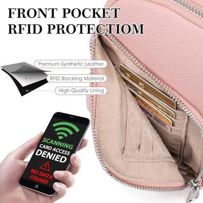 INICAT RFID Blocking Sling Bag, Anti Theft Crossbody Bag for Women Compact Travel Purses Leather - color: Pink Light