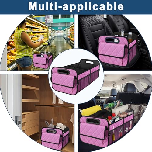 Deosk Car Trunk Organizer for SUV, Car Organizers and Storage with Reinforced Handles, Car Accessories for Women/Men 50L Waterproof Polyester Trunk Organizer(Medium,Pink) - color: Pink, size: Medium