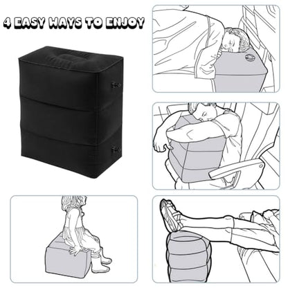 Travel Foot Rest Pillow, Portable Inflatable with Double Hand Pump Adjustable Three Layers Height Pillow for Foot Rest on Airplanes,Cars,Buses,Trains,Office Kids to Sleep on Long Flights (Black) - color: Black
