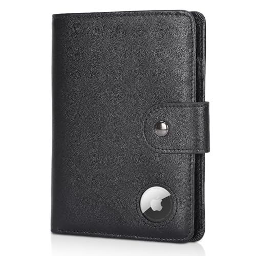 Polare Luxury RFID Blocking Leather Passport Holder Travel Wallet For Men and Women (Black with AirTag Slot(Snap Version)) - color: Black with AirTag Slot(Snap Version)