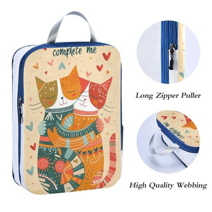 Reusable 3 Set Travel Packing Cubes For Suitcases 100% Polyester Travel Bags For Luggage, Complete Me Cats Warm (3 Set)