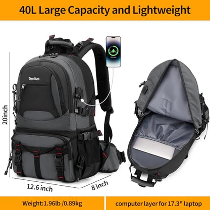 Nerlion 40L Hiking Backpack Travel Backpack for Men Women Camping Waterproof Outdoor Hiking Daypack Lightweight Backpack (Dark Gray) - color: A7- Dark Gray