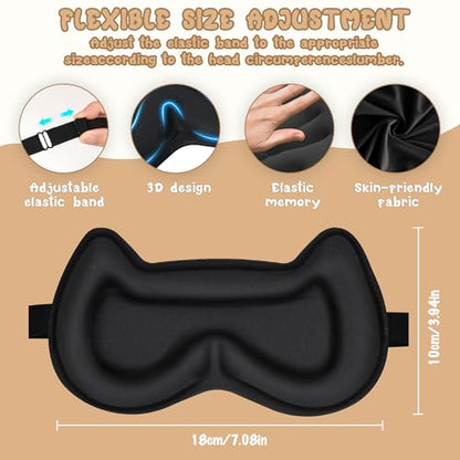 Kids Sleep Mask Eye Mask: 3D Contoured Cup Sleeping Masks, Blindfold with Adjustable Strap, Kids Eye Cover for Boys, Girls, Teens, Pressure-Free with Memory Foam Face Mask for Sleeping (Black) - color: Black