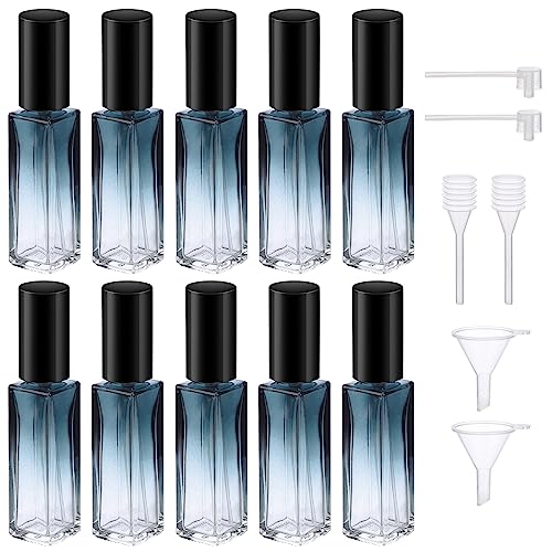 Segbeauty Perfume Travel Refillable, 10 Packs Glass Perfume Bottles for Toiletries, 10ML Mini Pocket Perfume Dispensing Bottle Atomizer Fine Mist Sprayer Set with 2 Extra Pump, Funnel and Dropper - color: Blue-black, style: Mini Bottle Set
