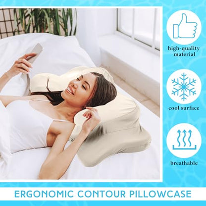 Hahafelt Cooling Cervical Neck Pillowcase Cover (Only Pillow Case) Ergonomic Pillowcase with Zipper Breathable Contour Pillow Cover for Side Back Stomach Sleepers(Beige,Standard Size) - color: Beige, size: Standard Size