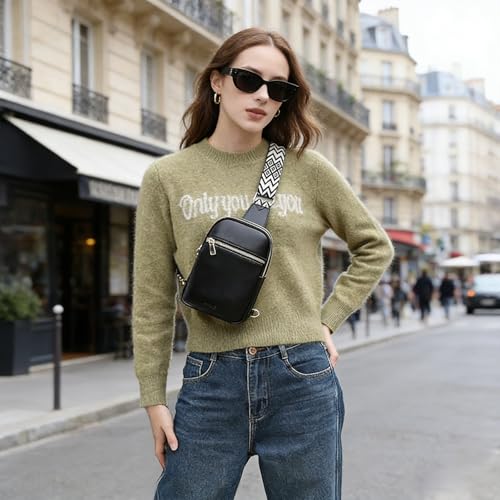 DIOMO Anti Theft Small Sling Bag for Women Cross Body Bag Trendy, RFID Fanny Packs Vegan Leather for Women Travel Belt Purse - color: 1-Black Silver Zipper