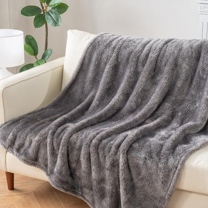 Berkshire Blanket Classic Extra-Fluffy™ Plush Throw Blanket, Soft Fuzzy Fluffy Long Hair Throw Blanket for Couch Sofa Bed, Shadow Grey, 50x60 Inches - color: Shadow Grey, size: Throw/Throw XL