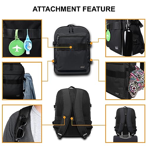 Lightweight Travel Backpack Hiking Daypack Laptop Bookbag, 17L Carry-on Personal Item Weekender Overnight Bag Unisex, All Black - color: Black