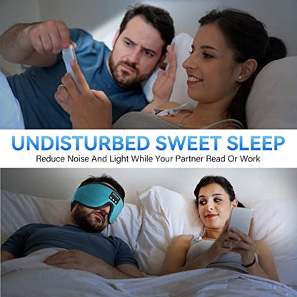 Sleep Headphones, 3D Bluetooth Sleep Mask, Washable Sleeping Headphones with Ultra Thin Stereo Speakers Microphone Hands Free for Insomnia Travel - color: Cyan