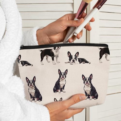 Boston Terrier Dog Makeup Bag, Boston Terrier Lovers Gifts Cosmetic Bag for Women, Dog Mom Lovers Owner Gifts for Women Christmas, Pet Lover Gift Zipper Travel Makeup Pouch for Purse - color: boston terrier
