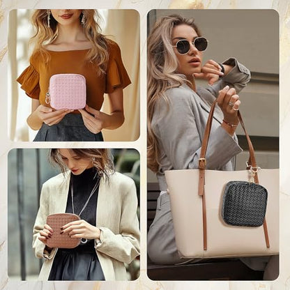 5.5" Small Makeup Bag for Purse, PU Leather Mini Cosmetics Bag with Ring Buckle, Portable Small Travel Makeup Pouch for Women, Birthday/Wedding/Christmas Gifts (Black, Mini Checkered) - color: Mini Checkered Black-5.5 inch