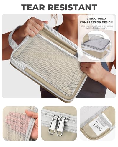 Percover Compression Packing Cubes for Travel, 10-Piece Structured Compression Organizer Set with Toiletry Bag, Laundry Bag & Shoe Bag for Carry-On & Checked Luggage, Camel - color: Camel, size: 10 Set