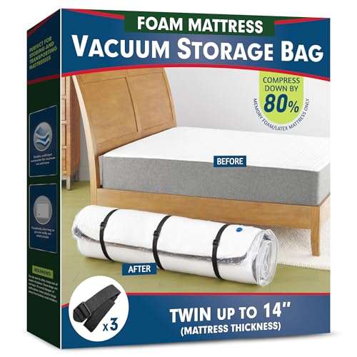 Vacuum Mattress Bag for Memory Foam and Latex - Sealed for Easy Movement, Transport and Storage (Twin/Twin-XL) - size: Twin/ Twin XL