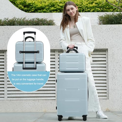 Merax Luggage Set 6 Piece,Lightweight Hardshell Suitcase with Double Spinner Wheels Handle Password Lock,14 IN Cosmetic Case 20/24/28 IN Luggages with Duffel Bag and Toiletry Bag,Light Blue - color: Light Blue, style: 14+20+24+28+bags