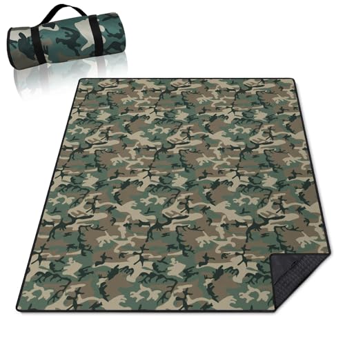Camo Picnic Blankets Waterproof Foldable60’‘x80'', Portable Outdoor Picnic Mat Water Resistant for Grass,Padded Lawn & Park Blanket for Camping,Hunting Gifts for Men - color: Camo