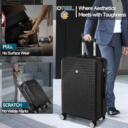 Hoteel Luggage Sets 5 Piece, 4-Year Warranty, Durable Suitcase Set with Spinner Wheels, ABS+PC Hard Shell Lightweight Luggage with TSA Lock, Large Checked Travel Suitcases, Black(20/24/28/DB/TB) - color: Bure black, size: 20/24/28/TB/（DB/BP）