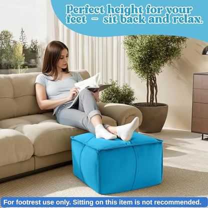 MeMoreCool Stuffed Round Pouf Ottoman Foot Rest, Floor Pouf Foot Stool with Soft Foam Chunk Filling, Small Round Ottoman Footstool Circle Footrest for Living Room - color: Piping Blue