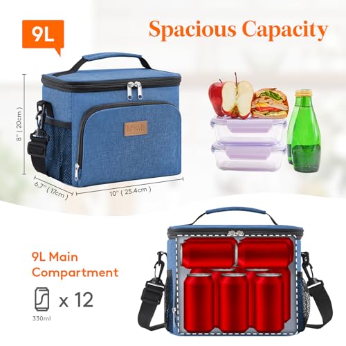 Lifewit Reusable Insulated Lunch Bag, Portable Cooler Freezable Soft Lunchbox Leakproof with Adjustable Shoulder Strap for Men Women Adult for Work Picnic or Travel, 9L 12 Can, Dark Blue - color: Dark Blue, size: Medium(9L)