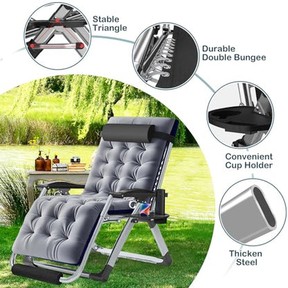 NAIZEA Padded Zero Gravity Chair, Folding Outdoor Lounge Chairs, Adjustable Reclining Camping Chairs with Cup Holder, Ergonomic Patio Lawn Chair for Balcony Beach Deck Yard - color: Ash Gray, style: Zero Gravity Chair