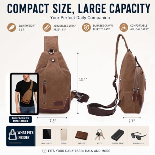 Canvas Sling Bag for Men Crossbody Chest Bag Casual Daypack Rucksack Small Crossbody Backpack with Adjustable Strap - color: Black