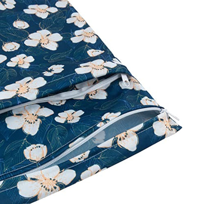 babygoal Wet Dry Bags for Baby Cloth Diapers, Washable Travel Bags, Beach, Pool, Gym Bag for Swimsuits & Wet Clothes with Two Zippered Pockets 3 Pack(S,M,L), 3SML02 - color: Flower 01