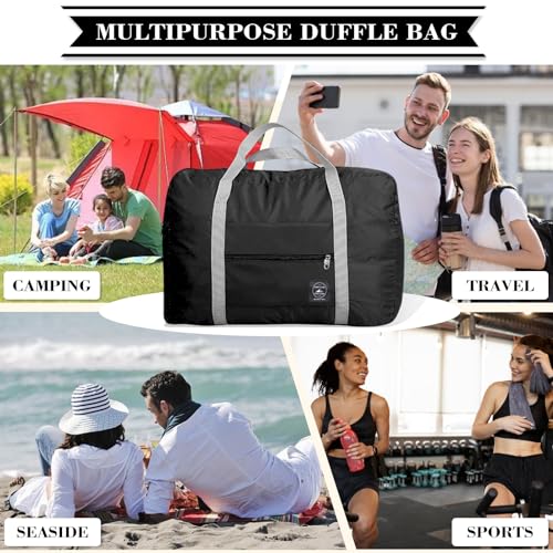 Travel Bag 12 PCS Carry on Luggage Foldable Duffel Bag Sports Gym Bag Weekender Overnight Bag Water Resistant Nylon Travel Duffel for Men Women (Black 12 PCS) - color: Black 12