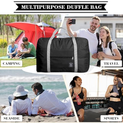 Travel Bag 12 PCS Carry on Luggage Foldable Duffel Bag Sports Gym Bag Weekender Overnight Bag Water Resistant Nylon Travel Duffel for Men Women (Black 12 PCS) - color: Black 12