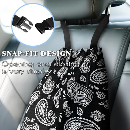 Car Trash Bag Hanging Back of Seat with Adjustable Snap Buckle Strap Cute Printed Drawstring Garbage Bags for Car-Paisley Floral Black - color: Paisley Floral Black Car Trash Bag