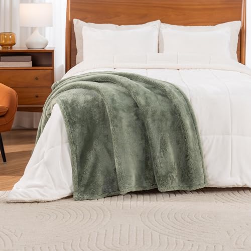 Berkshire Blanket Classic Extra-Fluffy™ Plush Throw Blanket, Soft Fuzzy Fluffy Long Hair Throw Blanket for Couch Sofa Bed, Dark Sage Green, 50x60 Inches - color: Dark Sage Green, size: Throw/Throw XL