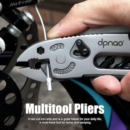Multitool Wrench adjustable tool/5-in-1 stainless steel multifunctional pocket tool/cross wrench/screwdriver/pliers/portable folding knife with protective cover,outdoor camping,men's Christmas gift - color: Dp12silver