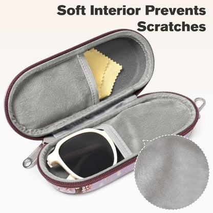 Double Eyeglasses Case, Dual Glasses Sunglasses Organizer with Zipper Closure, Eyewear Storage Box for Men Women Travel - color: Snow Cherry Blossom