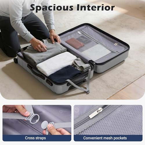 Coolife Medium Checked Luggage with Spinner Wheels, Hardside Suitcase TSA Lock Lightweight Travel Luggage 24-inch,Silver - color: sliver, size: Medium(24in)
