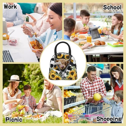 Cow Print Lunch Box Western Highland Cow Lunch Bag for Women Insulated Cows Print Lunchbox Cooler Reusable Large Containers Tote Bag For Women Men Work Office Travel Picnic - color: Cow Print
