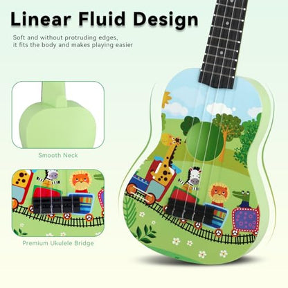 RANMING Ukulele 21 inch ukelele 4-String Ukulele Starter Kit with Strap, Picks,Carbon Strings Portable Plastic uku for Music Education Outdoor Travel Holiday Gifts Green - color: Green