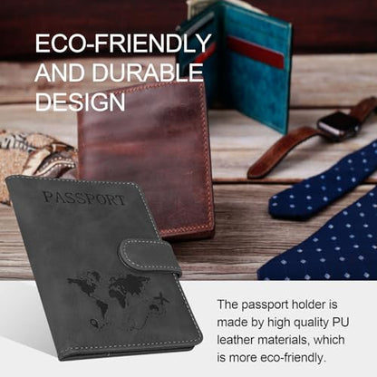 Passport Holders, RFID Blocking Credit Card Holder, PU Leather Vaccine Card Holders for Travel with Magnetic Buckle, Travel Must Haves Cruise Ship Essentials for Men, Women (Black) - color: Black
