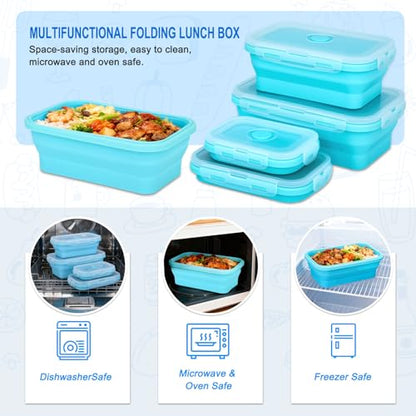 Collapsible Silicone Food Storage Containers 4 Set Airtight Leak Proof Food Containers with Lids Stackable Meal Prep for Microwave Freezer Dishwasher for Kitchen Camping Office Gray - color: Gray