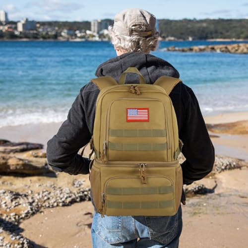 Tactical Double Deck Cooler Backpack for Men,Large Lunch Backpack with 2 Compartment,Soft Cooler Bag - color: Brown, size: Large