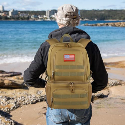 Tactical Double Deck Cooler Backpack for Men,Large Lunch Backpack with 2 Compartment,Soft Cooler Bag - color: Brown, size: Large