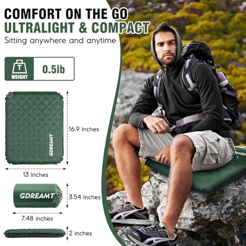 Inflatable Seat Cushion, Self-Inflating Memory Foam Stadium Seats Cushion Lightweight & Compact Chair Sitting Pad Airplane Cushion for Long Flight Travel Outdoor Camping Car Bleachers Office - color: 1 Pack Green