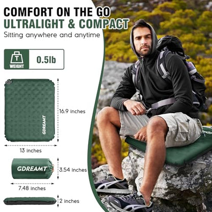 Inflatable Seat Cushion, Self-Inflating Memory Foam Stadium Seats Cushion Lightweight & Compact Chair Sitting Pad Airplane Cushion for Long Flight Travel Outdoor Camping Car Bleachers Office - color: 1 Pack Green