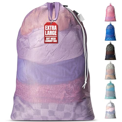 Handy Laundry Mesh Laundry Bag 24 x 36 Inches - Extra Large Heavy Duty Bag with Handles & Shoulder Strap, Breathable, Machine Washable for Dorm, Travel, Bedding & Storage - Purple - color: Purple, size: 1-Pack