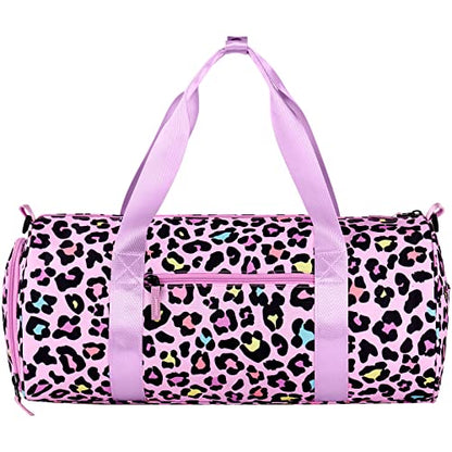 Choco Mocha Kids Duffle Bag, Girls Cheetah Weekender Overnight Bags for Little Girl Dance Bag Ages 6-8, Pink - color: Cheetah-Pink