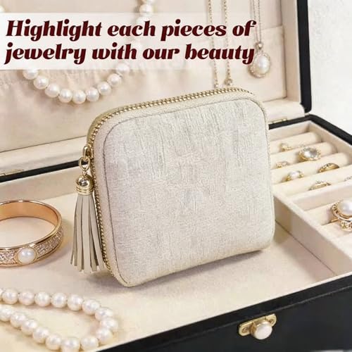 Small Travel Jewelry Case for Women, 6-Layer Velvet Organizer Pouch with Zipper, Anti-Scratch Portable Bag for Bracelets, Rings, Earrings & Necklaces (White) - color: White