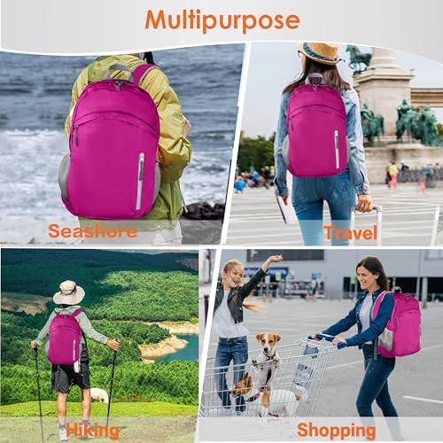 Waterproof Foldable Backpack Dry Storage Lightweight Daypack 35L Outdoor Backpack for Beach Men Women Dark Pink - color: Pink2