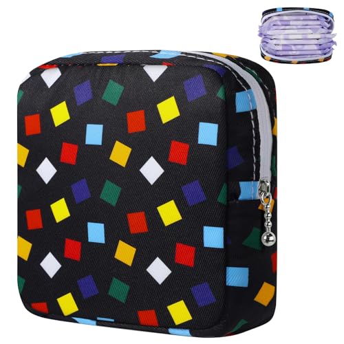 Likesing Period Bag Pouch, Canvas Sanitary Napkin Storage Bag for Girls Womens, Portable Sanitary Napkin Period Pad Pouch for Purse, Small Make Up Bags(Black Diamond) - color: Black Diamond