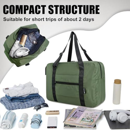 Small Duffle Bag for Men Women, Mini Gym Bag Foldable Travel Tote Carry On Luggage with Trolley Sleeve, Army Green - color: Army green, size: 23L